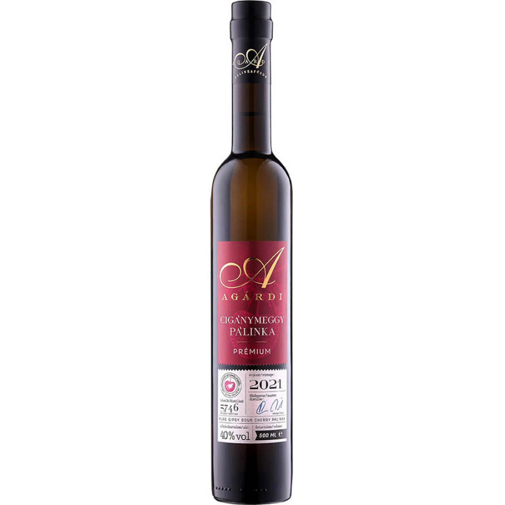 Agárdi Prémium Cigánymeggy Pálinka 40% 0,5 LITER