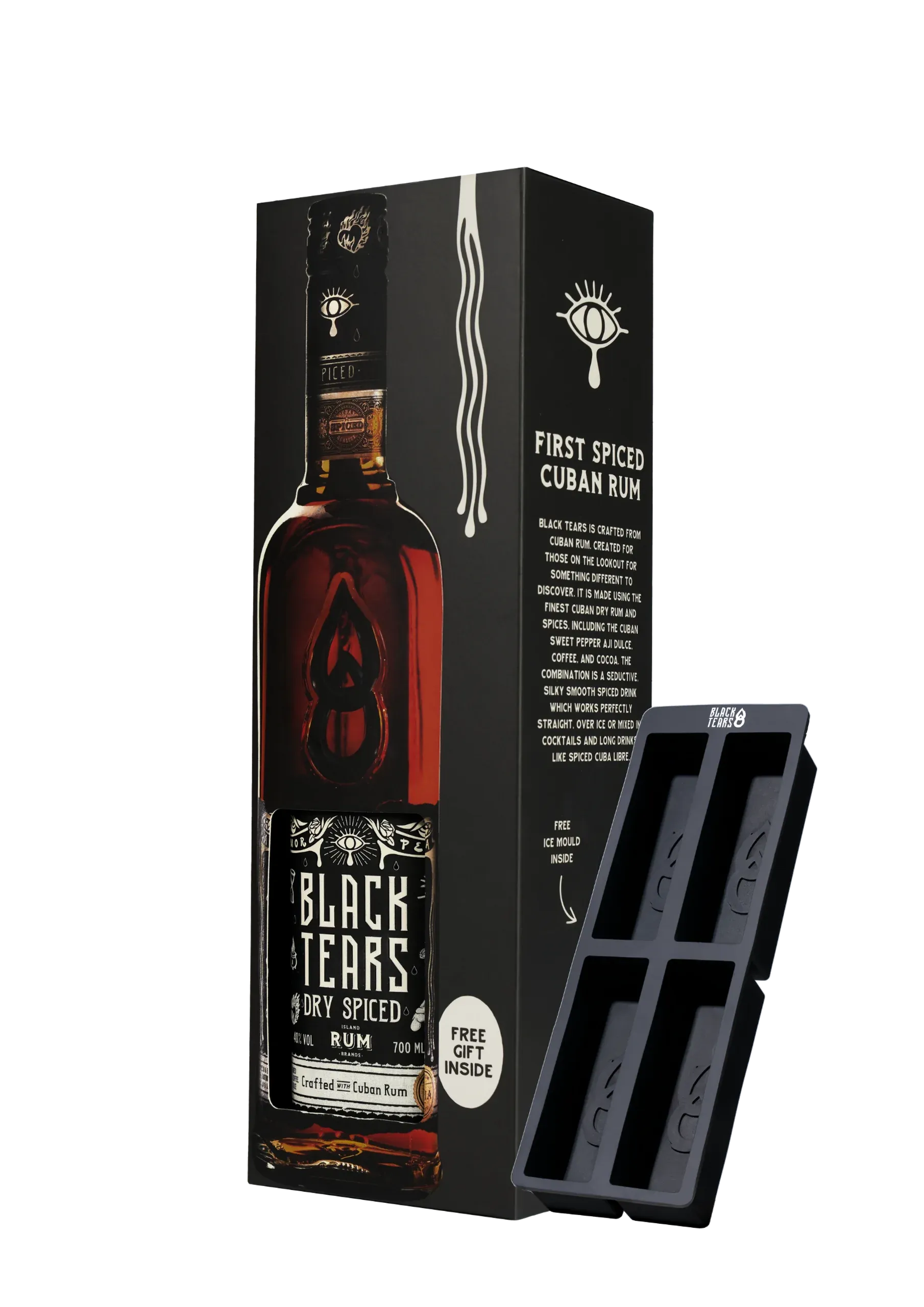 Black Tears Cuban Spiced Rum 0,7 l 40% - Díszdobozban, ajándék jégformával DRS