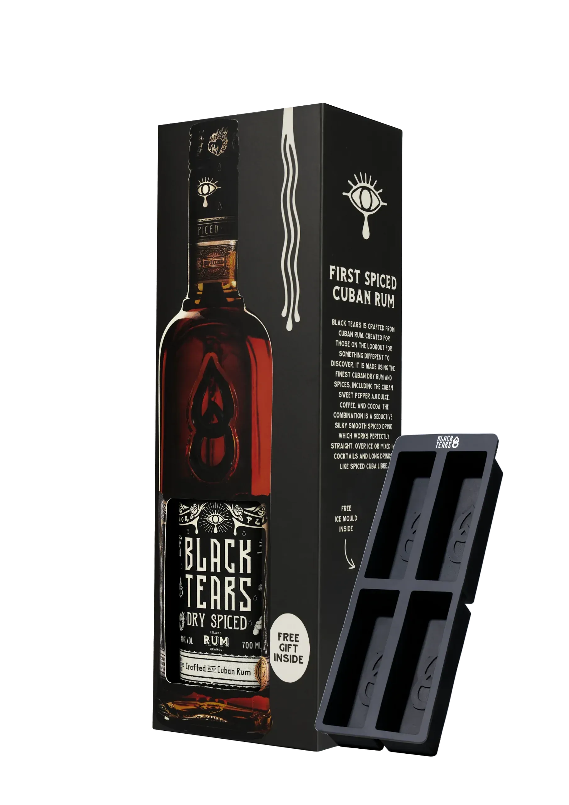 Black Tears Cuban Spiced Rum 0,7 l 40% - Díszdobozban, ajándék jégformával DRS