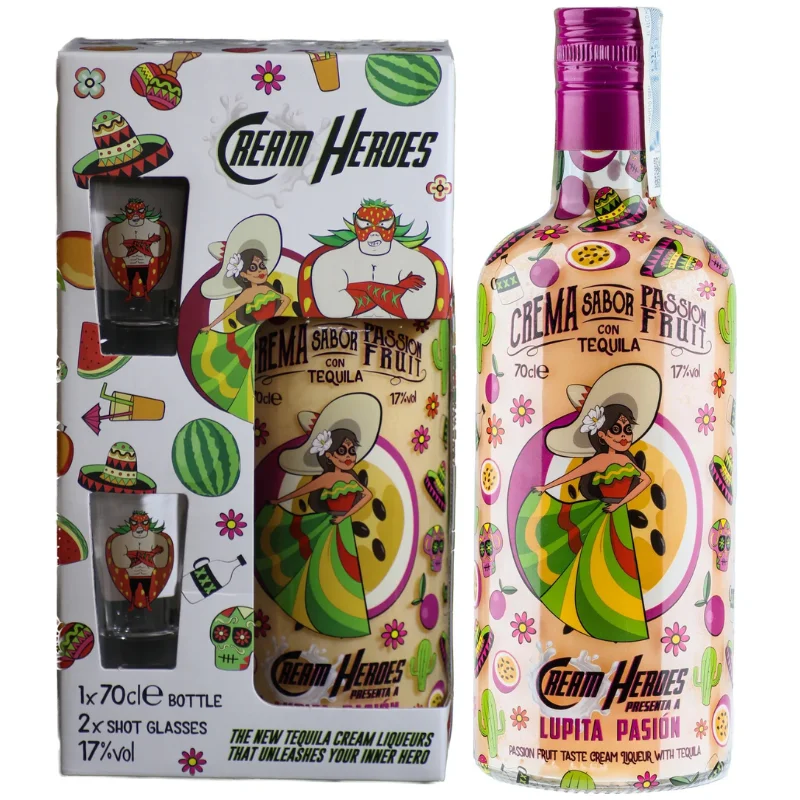 Cream Heroes LupitaMaracuja krémlikőr Díszdobozban + 2 pohár 0.7 LITER