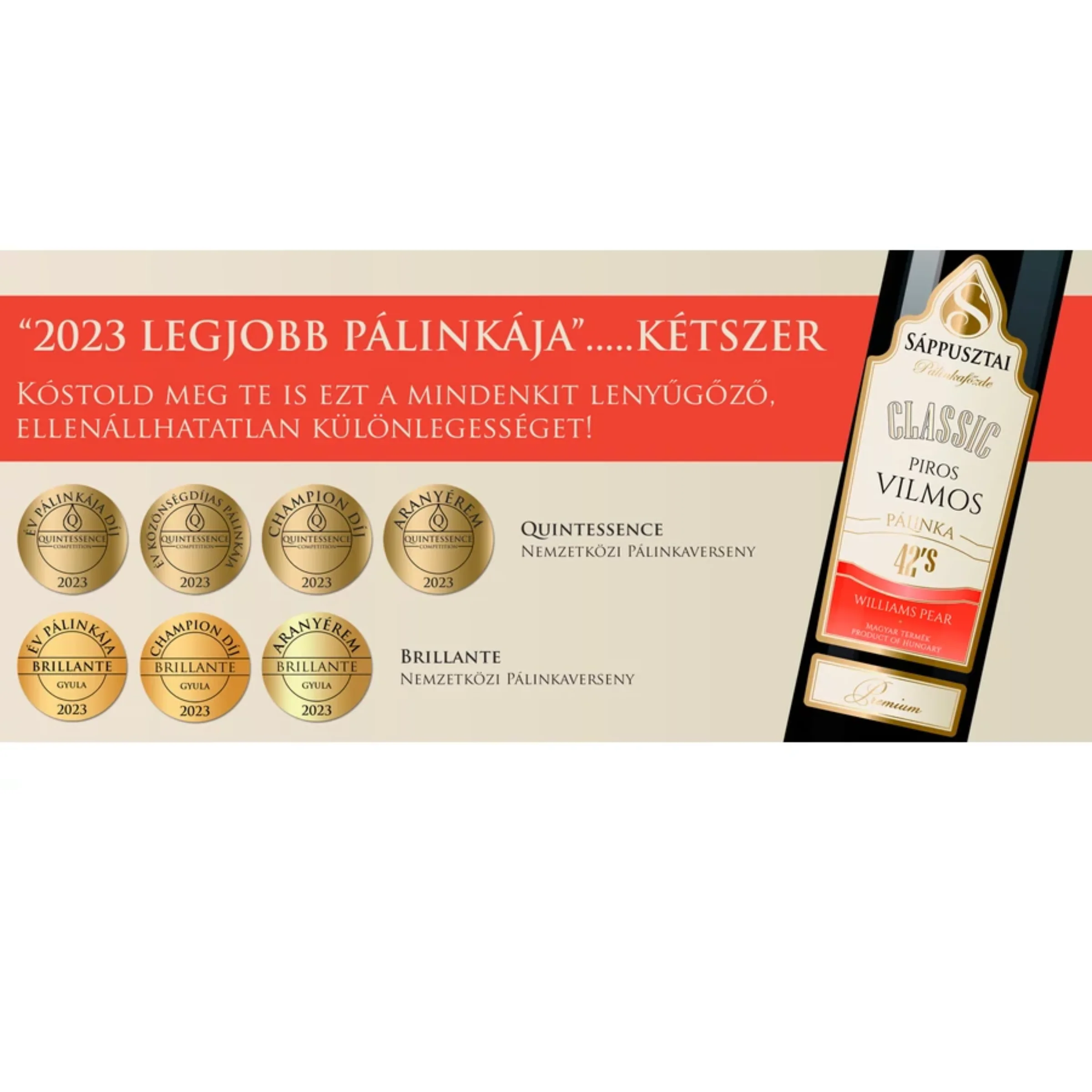 Sáppusztai Piros Vilmos Pálinka 42% 0,5 Liter