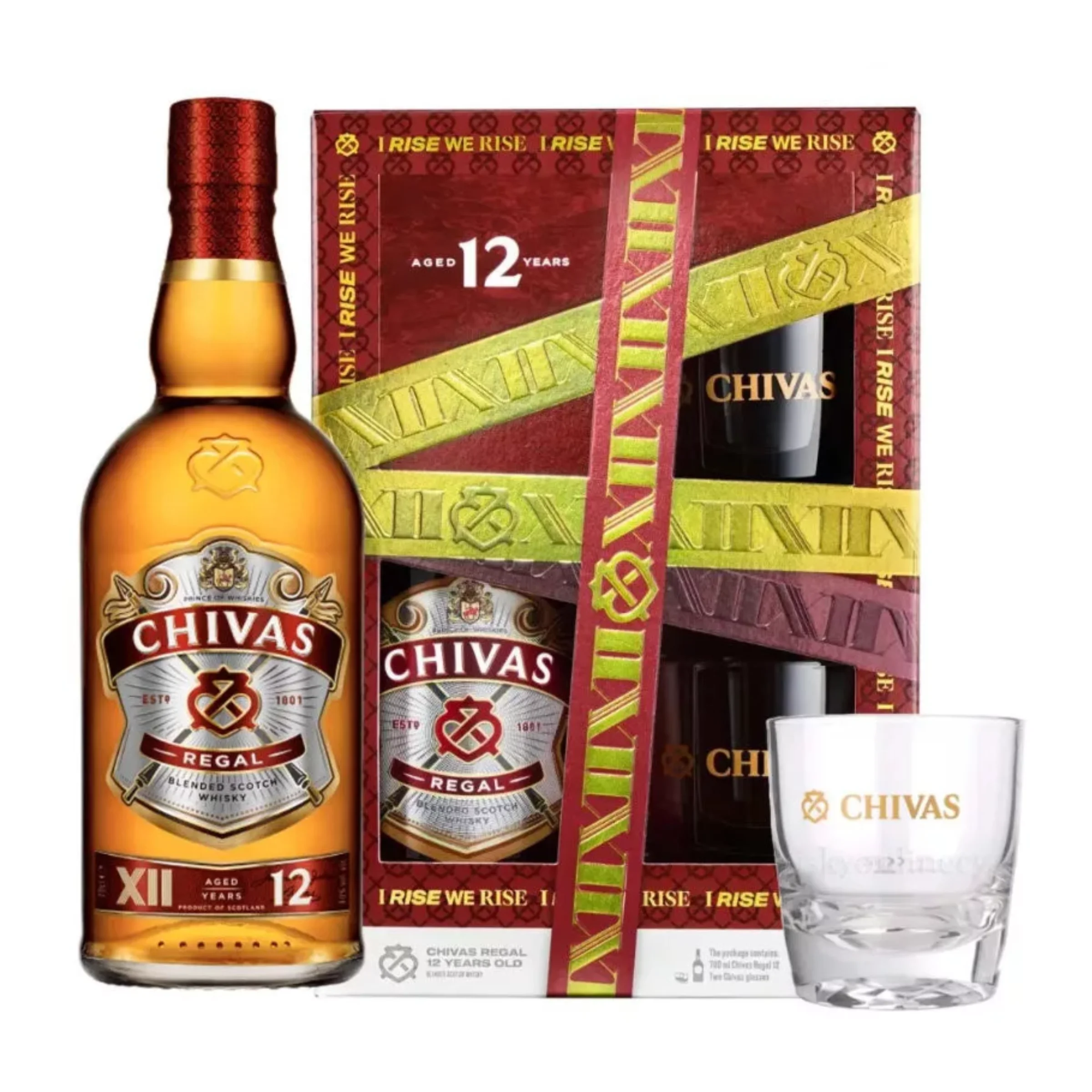 Chivas Regal 12 éves whiskey díszdobozban + 2 pohár  0,7 Liter