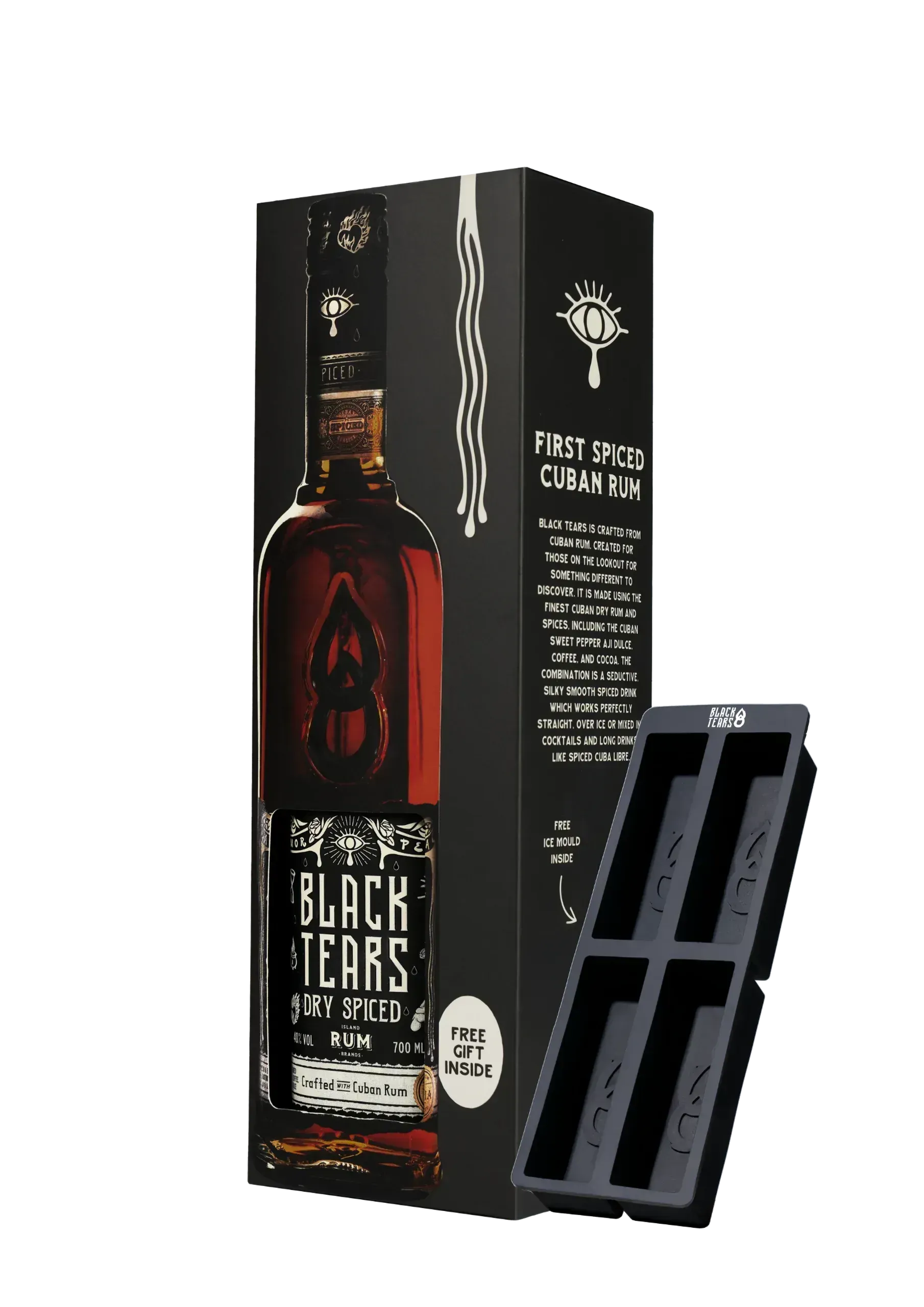 Black Tears Cuban Spiced Rum 0,7 l 40% - Díszdobozban, ajándék jégformával DRS