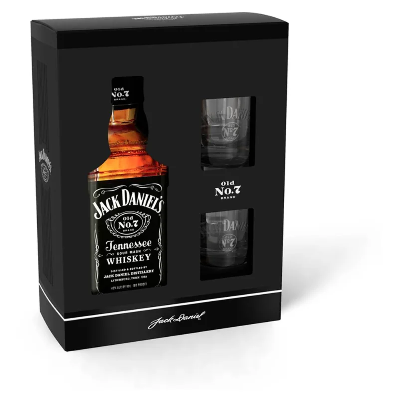 Jack Daniels Whiskey díszdobozban +2 pohár 40% 0,7 LITER