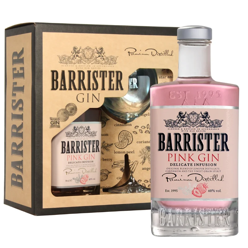 Díszdobozos Barrister Pink Gin+pohár 0,7L 40%