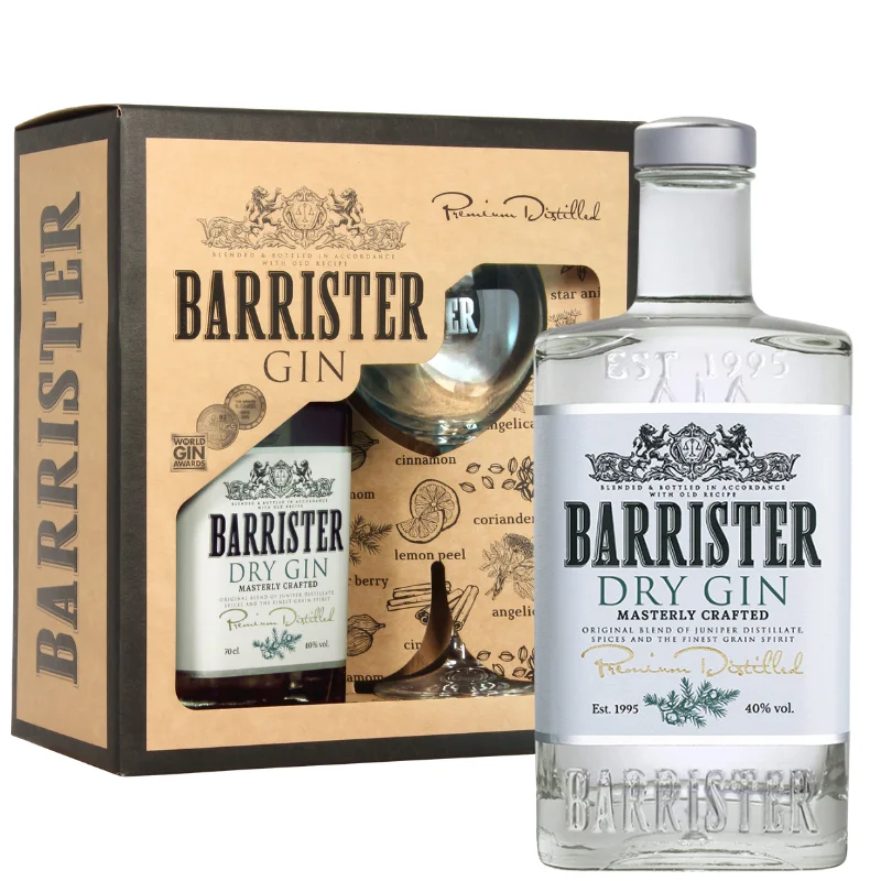 Díszdobozos Barrister Száraz Gin+pohár 0,7L 40%