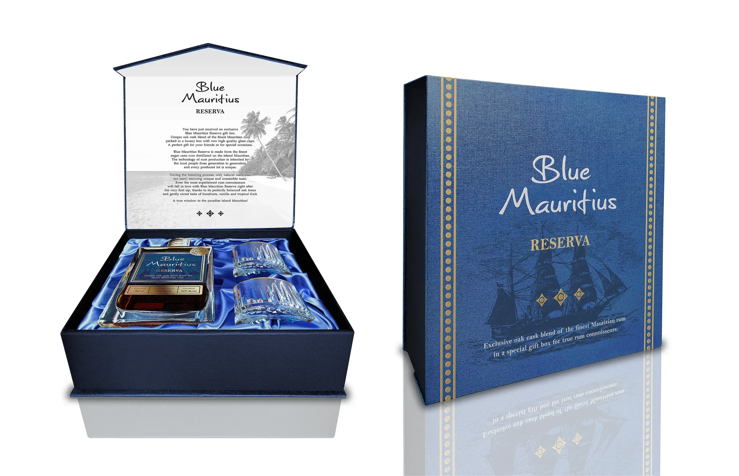 Blue Mauritius Reserva Rum 40% 0,7 LITER - Díszdobozban, 2 pohárral
