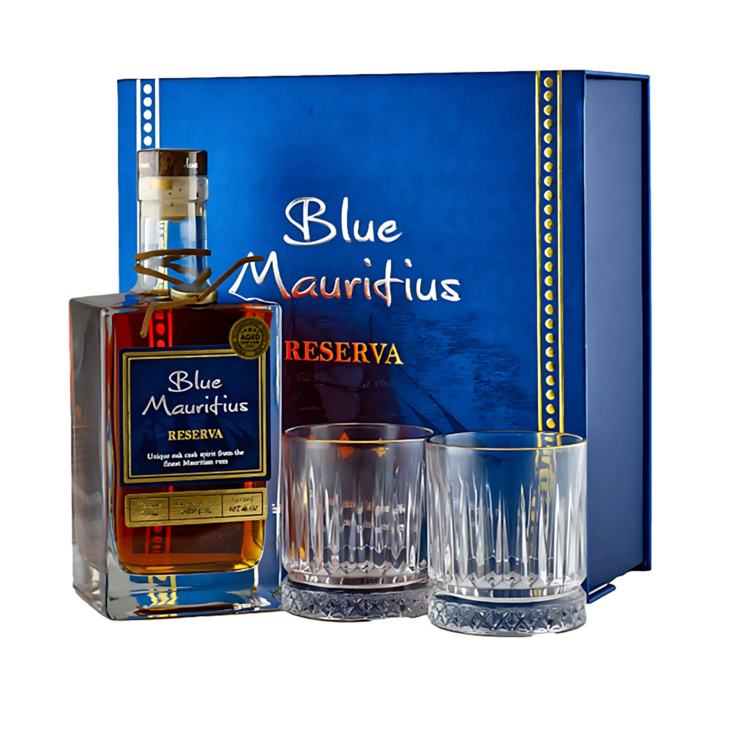 Blue Mauritius Reserva Rum 40% 0,7 LITER - Díszdobozban, 2 pohárral