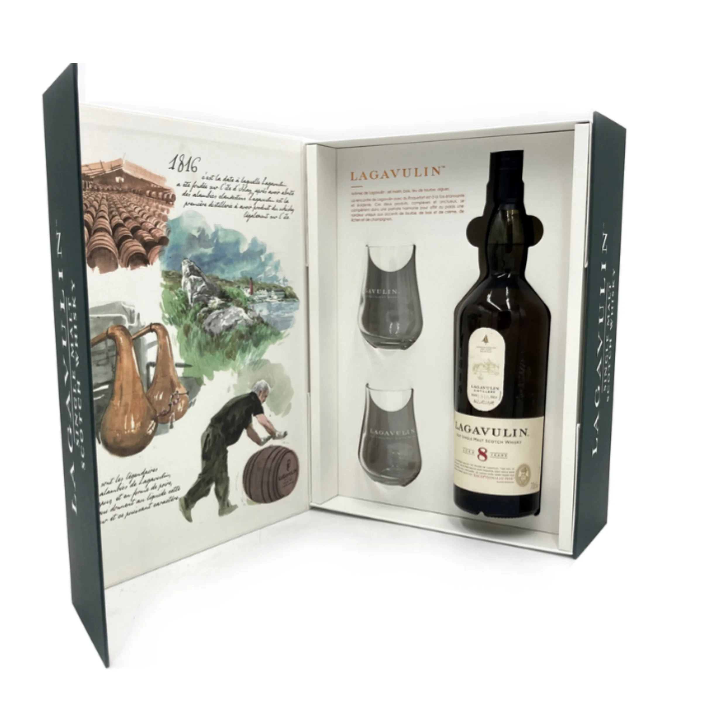 Lagavulin 8 years old whisky+2 pohár 0.7 LITER