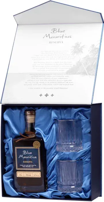 Blue Mauritius Reserva Rum 40% 0,7 LITER - Díszdobozban, 2 pohárral