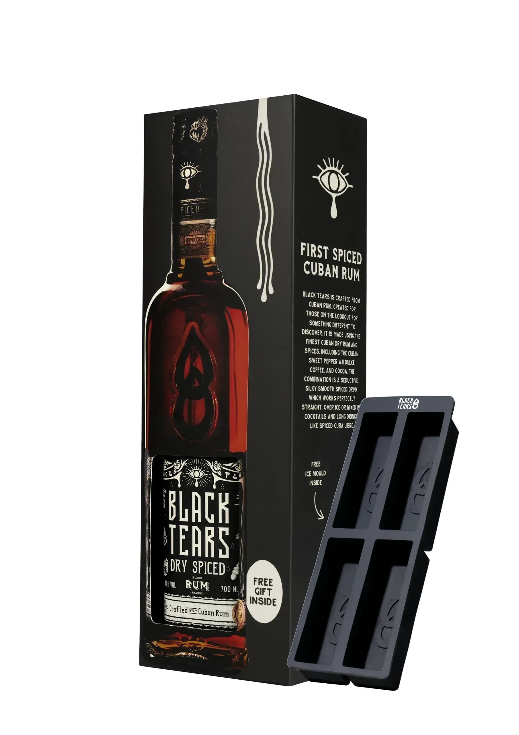 Black Tears Cuban Spiced Rum 0,7 l 40% - Díszdobozban, ajándék jégformával DRS