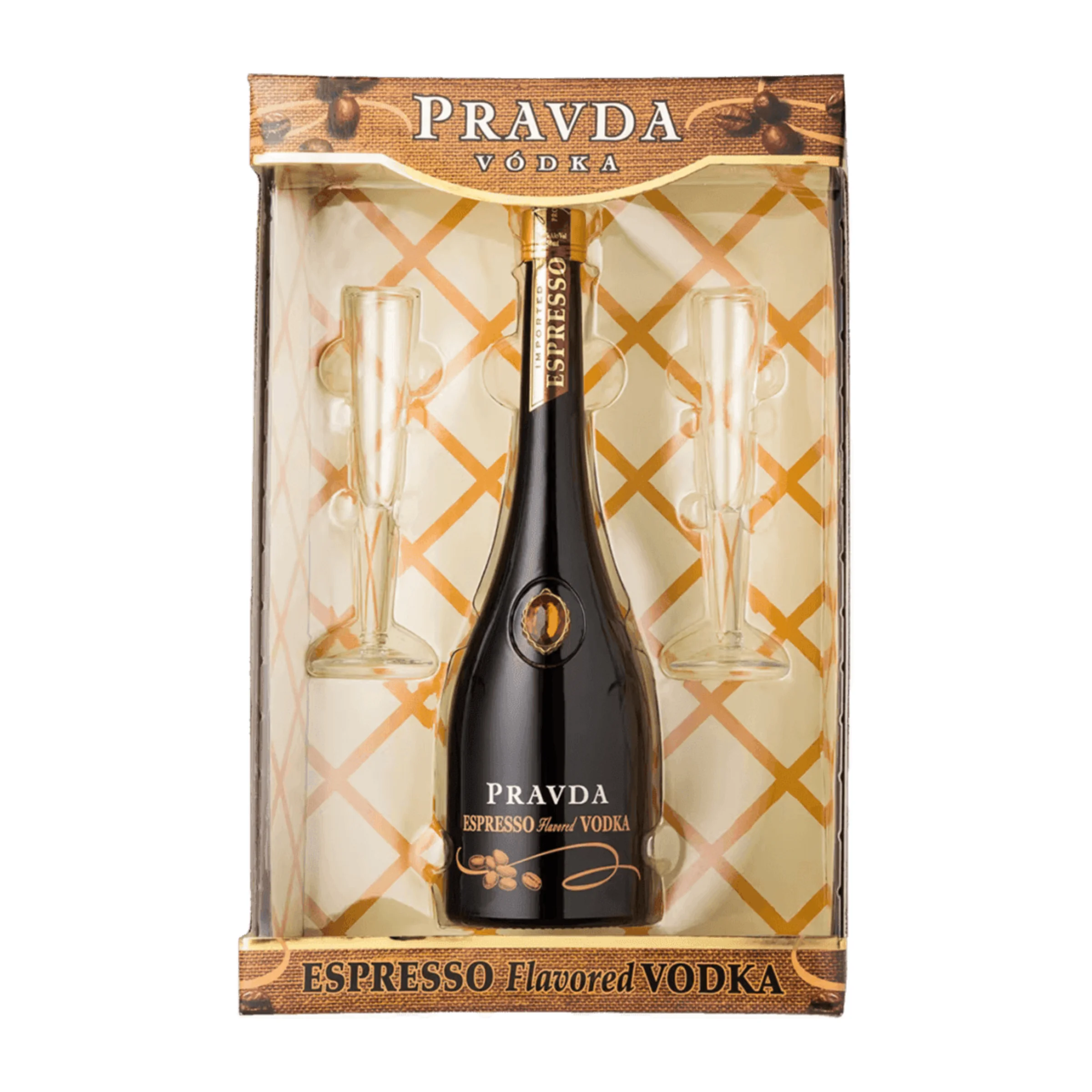 Pravda Díszdobozos Espresso Vodka+2 pohár 0.7 LITER