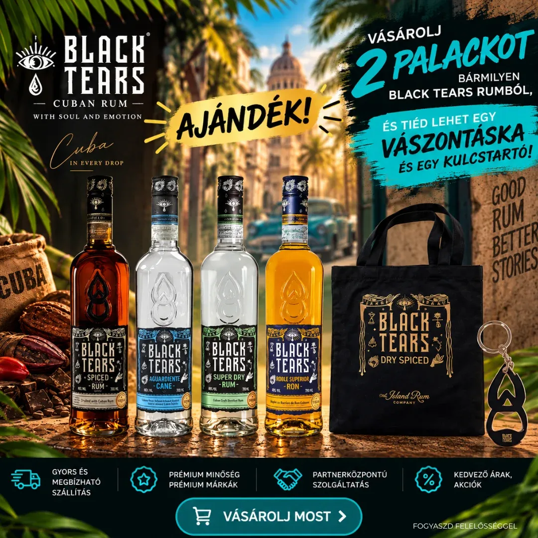 BLACK TEARS  Cuban Spiced Rum díszdobozban+ Ajándék limefacsaró  DRS 0.7 LITER